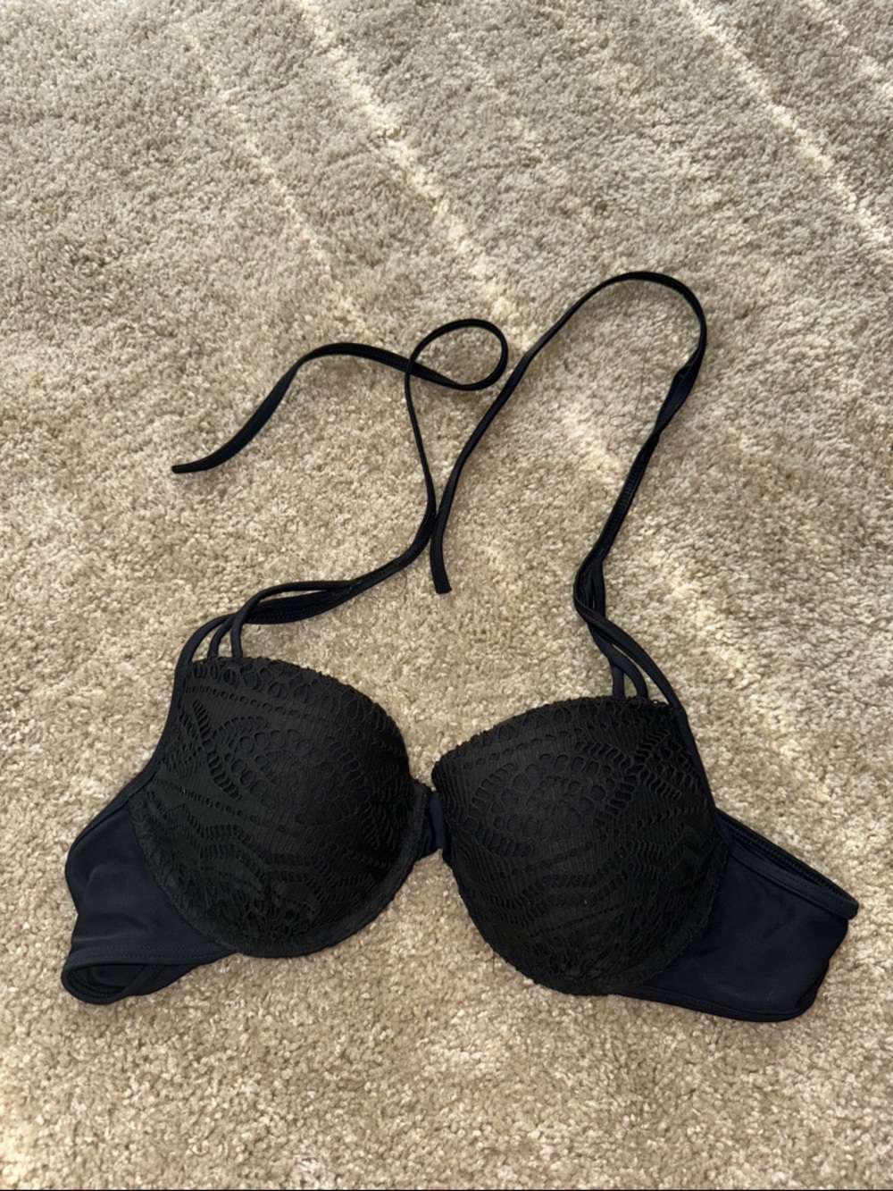 Hollister Black Lace Halter Push-Up bikini top